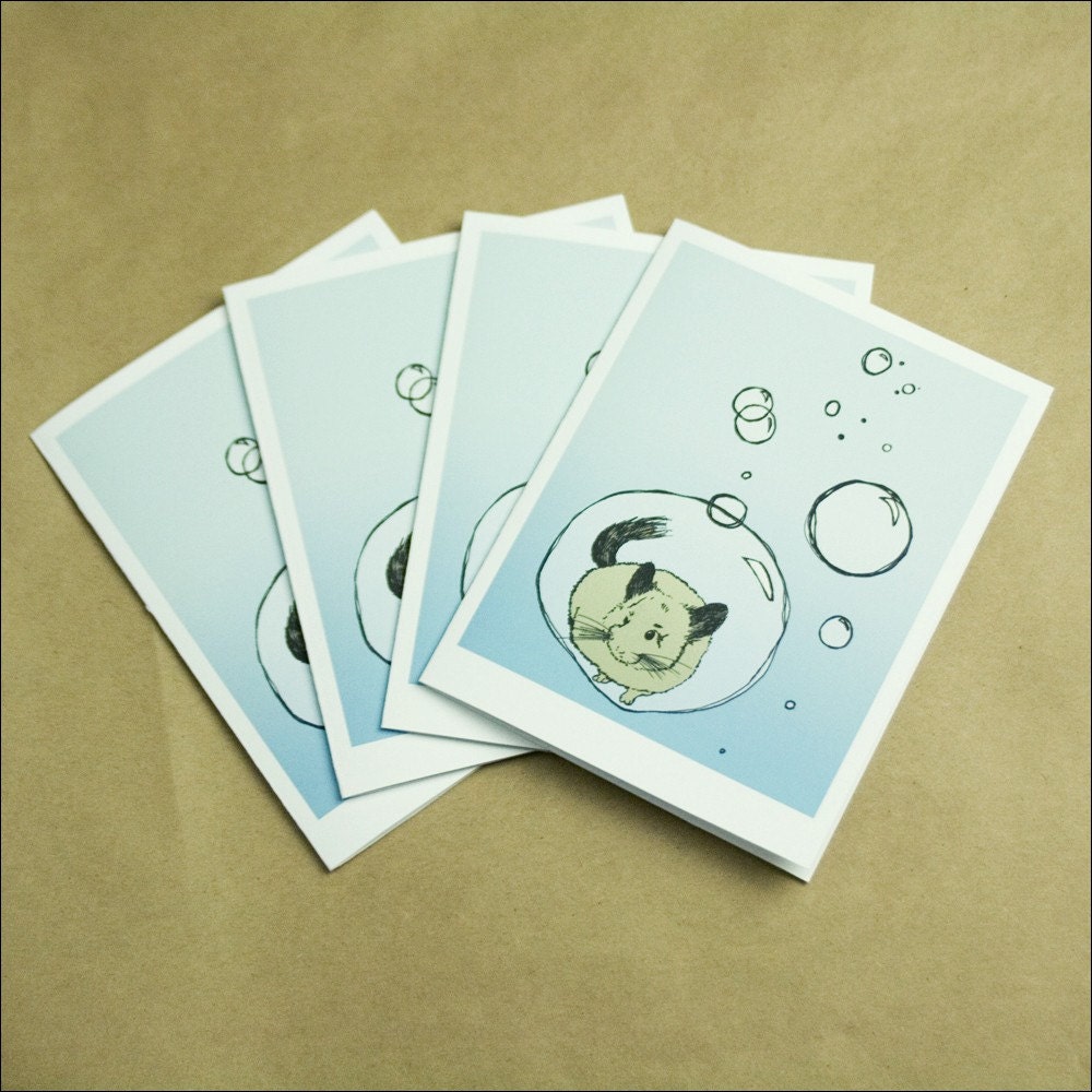 Chinchilla and Bubbles A2 Blank Greeting Cards SET OF FOUR