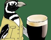I'll Have a Pint - Penguin and Beer 5x7 Giclee Illustration Print