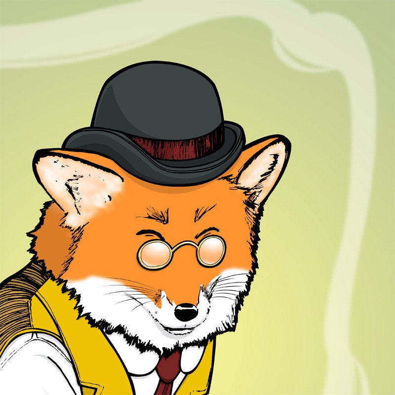 Arthur Llwynog's Tea Time - Red Fox 4x6 Giclee Illustration Print - gifts under 10 dollars