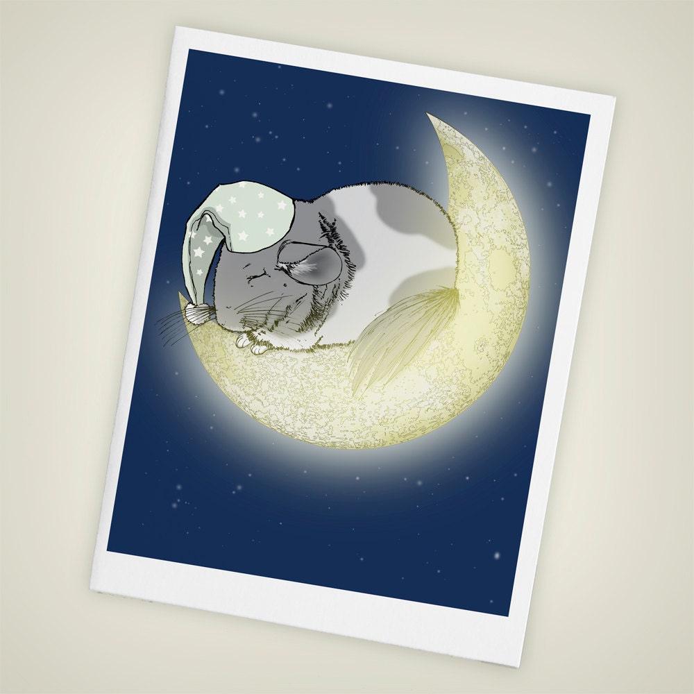Sleeping Chinchilla on the Moon Blank Greeting Card - Size A2 SET OF FOUR