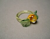 Glass Sunflower with Leaf and Vine Sculptured Ring