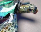 Sea Turtle Sculpture made with blue and green dichroic coloring in the glass shell
