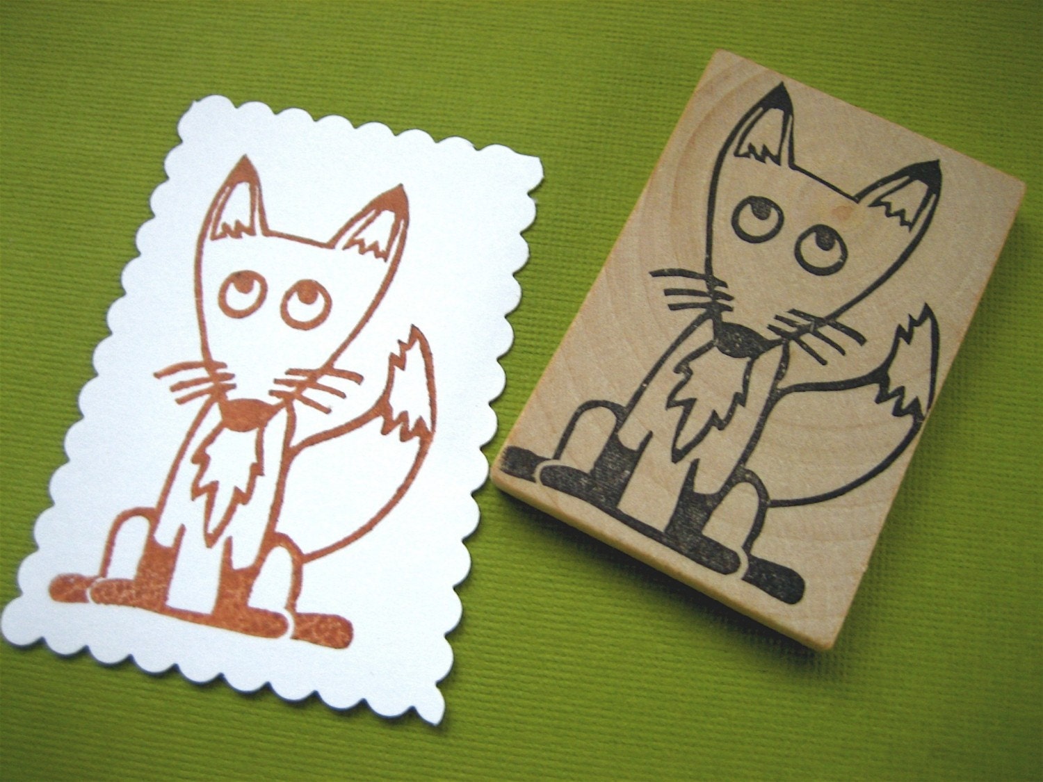 Fox Rubber Stamp Hand Carved