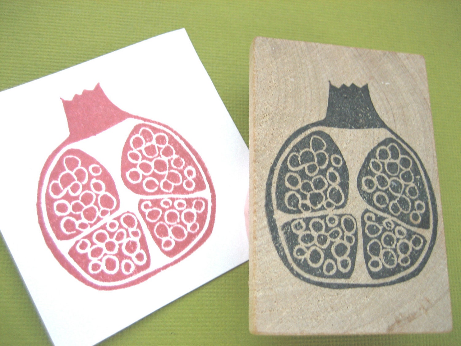 Pomegranate Fruit Hand Carved Rubber Stamp