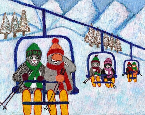 Items similar to Cats on a Ski Lift PRINT 8x10 on Etsy