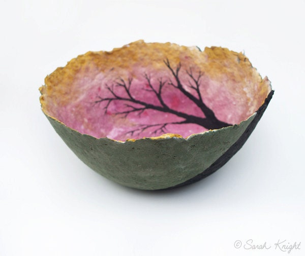 golden rose aurora, decorative landscape handmade paper bowl, small size