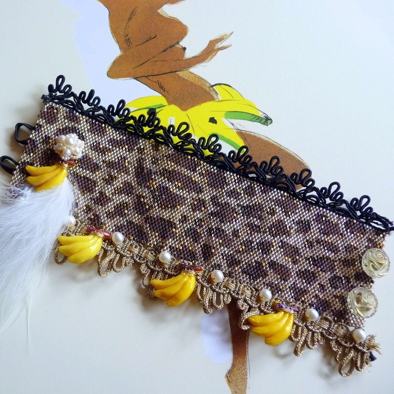 Josephine Baker Burlesque - Animal Print Beadwoven Wrist Cuff