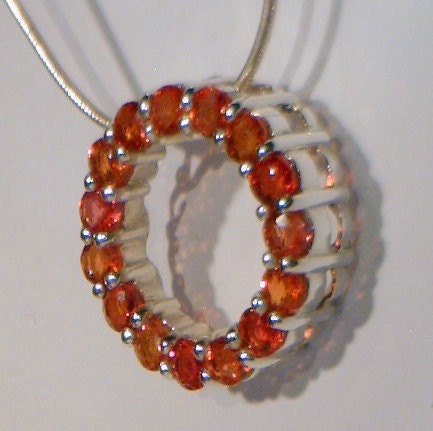 Red Orange Sapphire Handmade Sterling 925 Silver Ladies Eternity Circle Pendant