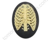 40x30mm Cameo - Anatomy Ribs - Qty 4 pcs - Ivory on Black - Exclusive Design