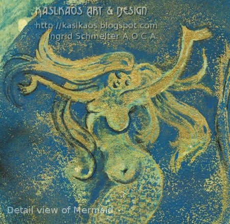 Mermaid Original Fine Art Hand-pressed Monoprint on gelatin & foam on 8" x 10" Stonehenge Paper