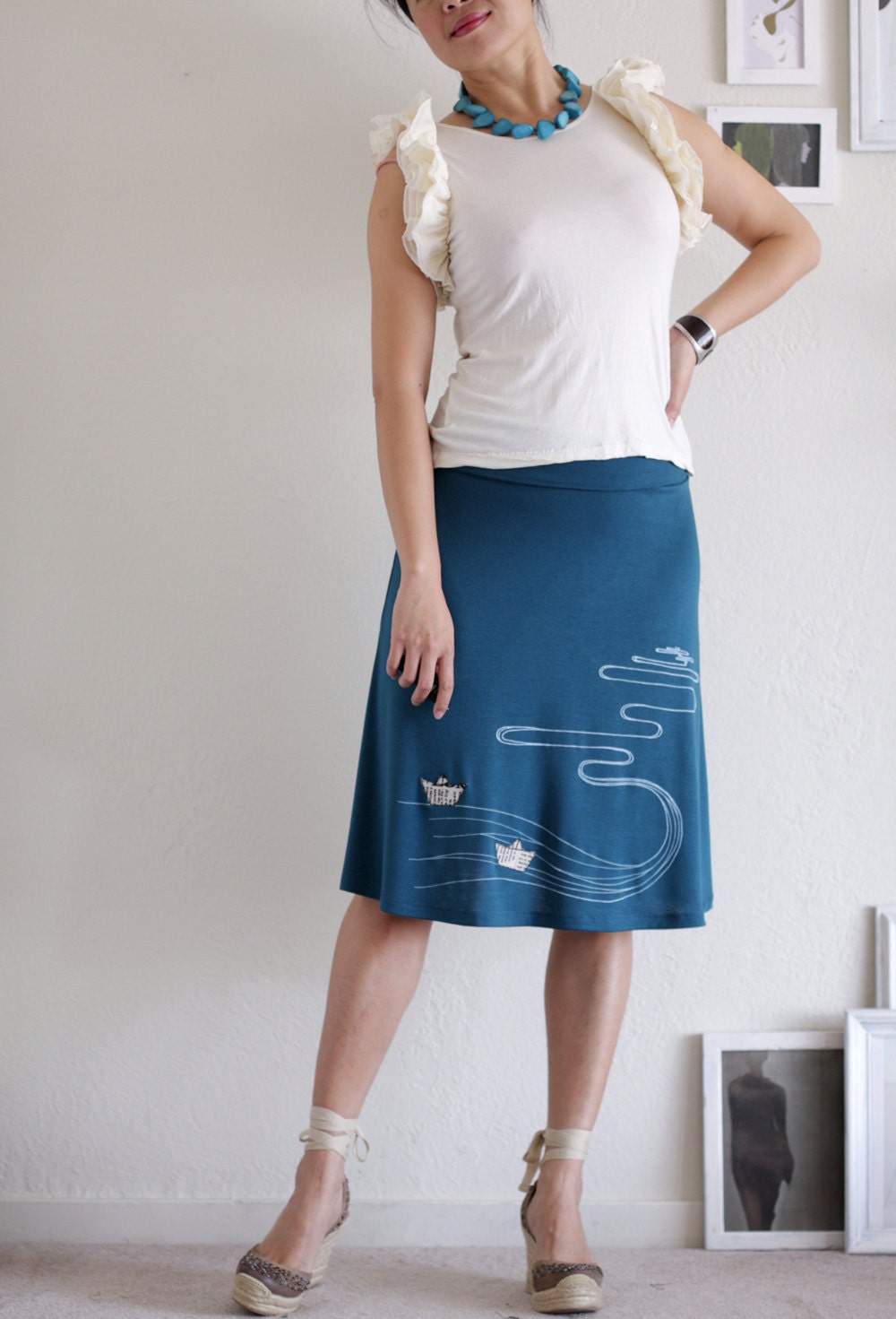 Womens Knee Length Skirts .Teal Blue Aline skirt. by Zoeslollipop