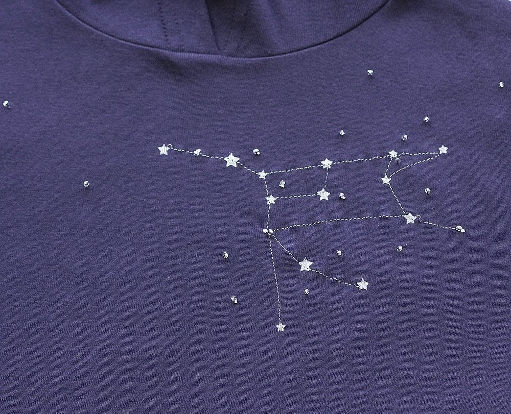 Handmade applique hoodie . cotton sweatshirt . Size plus hoodie- The Great Bear constellation-size Extra Large