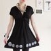 Cotton dress . Fun Black Dress . V-neck dress . Handmade Applique Dress -Big eyes-szie Medium