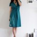 Knee length Dress . Teal Green Dress . V-neck dress . Handmade Applique Dress -Surrounded by big trees-szie Extra Large