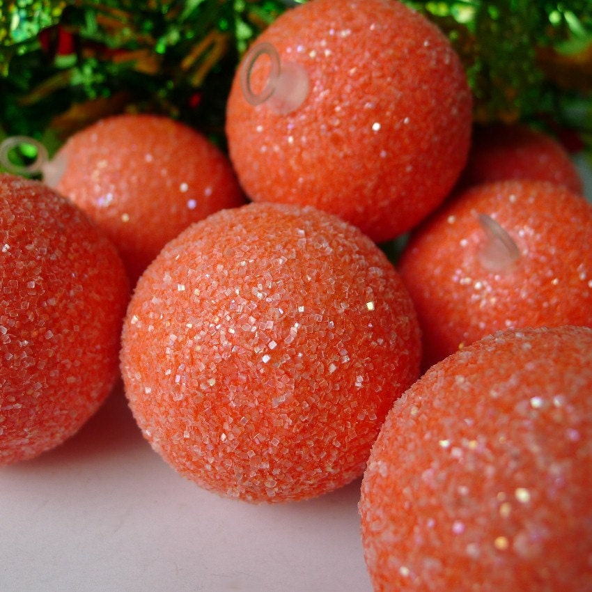 Vintage Christmas Ornaments Retro Tangerine Sugared Ice Snowballs 1960 Era - HGTV Treasury Item