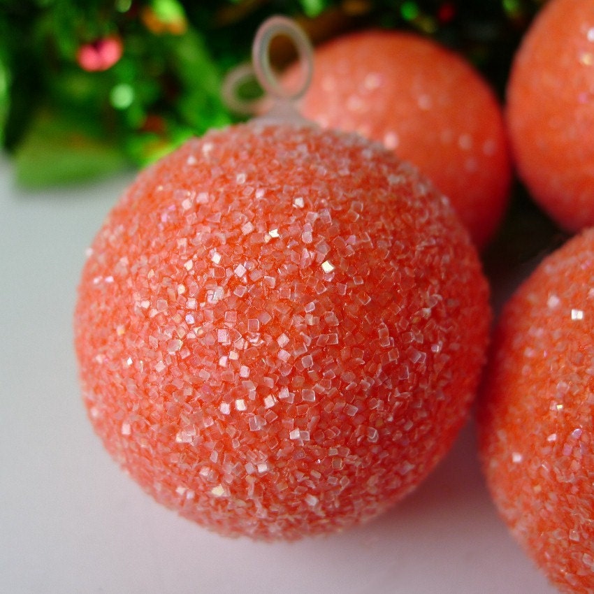 Vintage Christmas Ornaments Retro Tangerine Sugared Ice Snowballs 1960 Era - HGTV Treasury Item