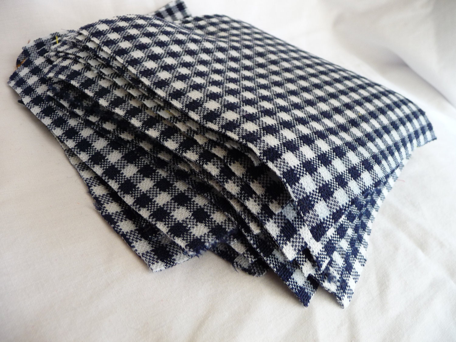 LAST ONE 30 ct 6" X 6" vintage navy and white plaid poly fabric squares