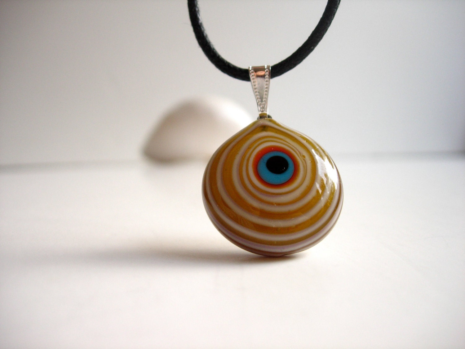 Mustard Yellow Swirl Evil Eye Pendant Necklace