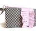 Grey/White Polka Dot Wristlet with Cotton Candy Pink Ruffle