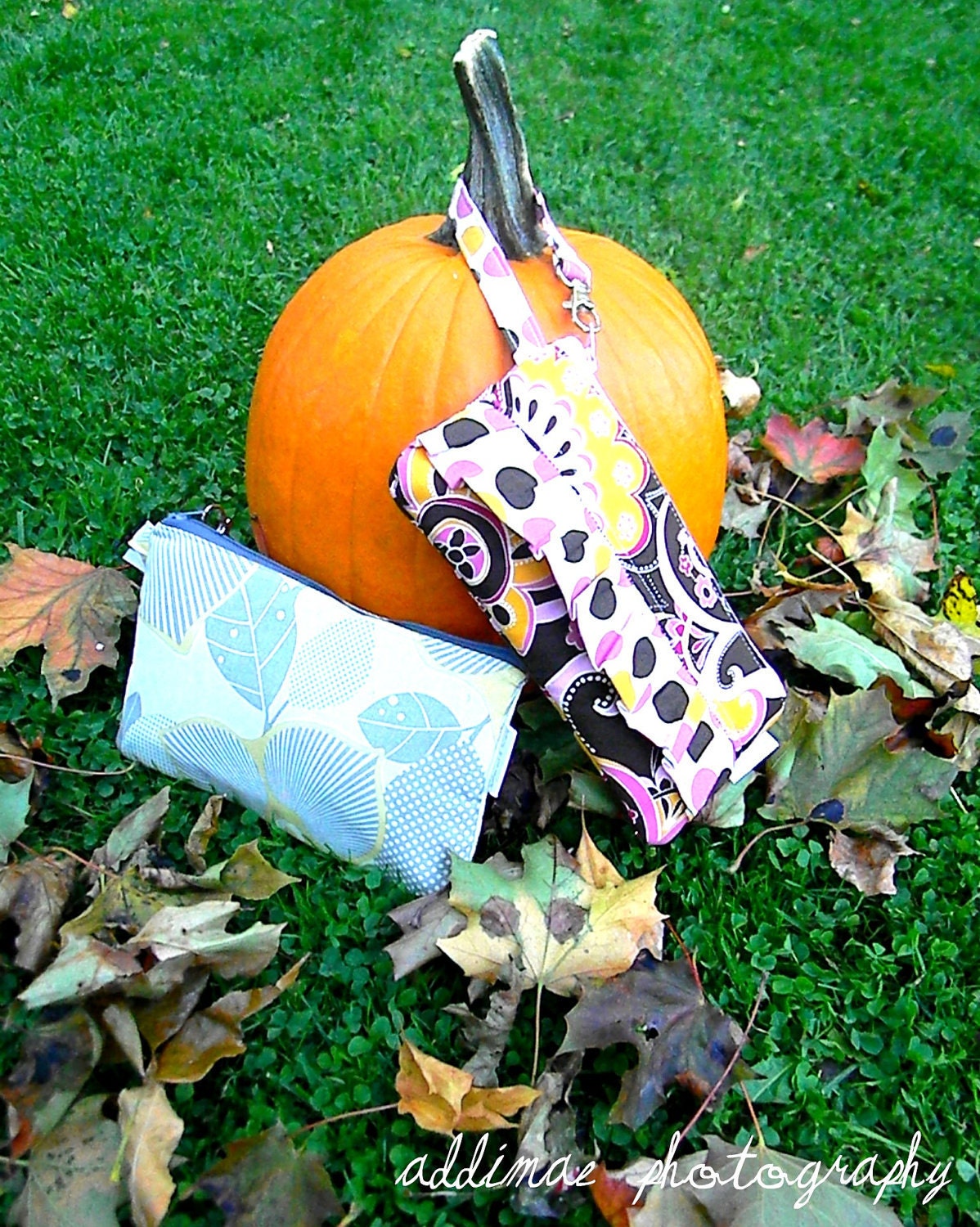 Grey/White Polka Dot Wristlet with Cotton Candy Pink Ruffle