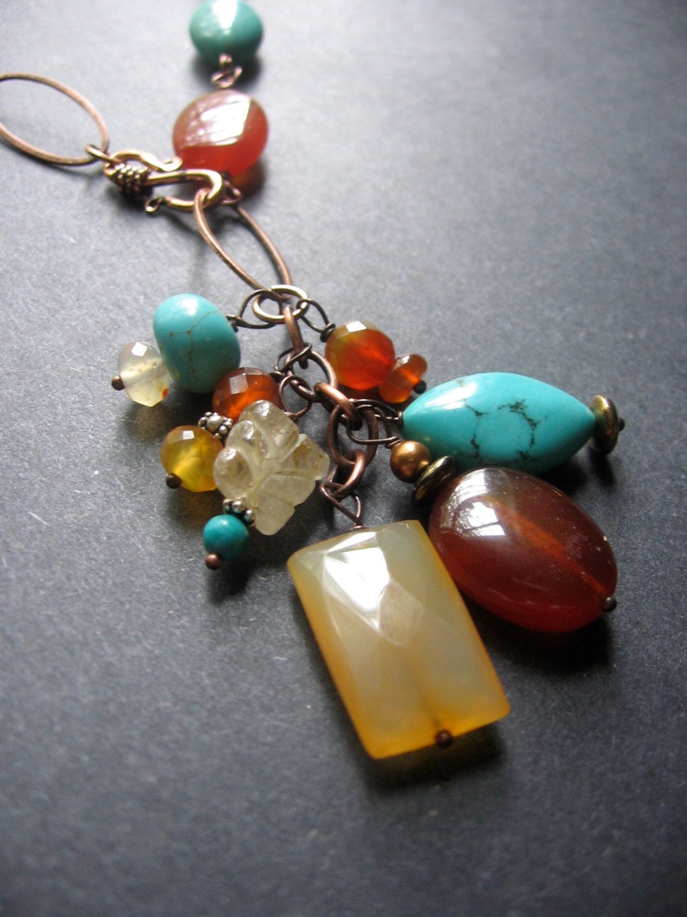Long Boho Necklace - Turquoise, Carnelian, Chalcedony, Copper - Talsian Necklace by Simple Elements Design