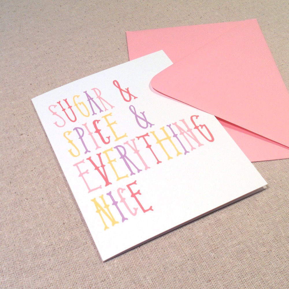 New Baby Girl, Sugar and Spice and Everything Nice  - Illustrated Greeting Card - Single