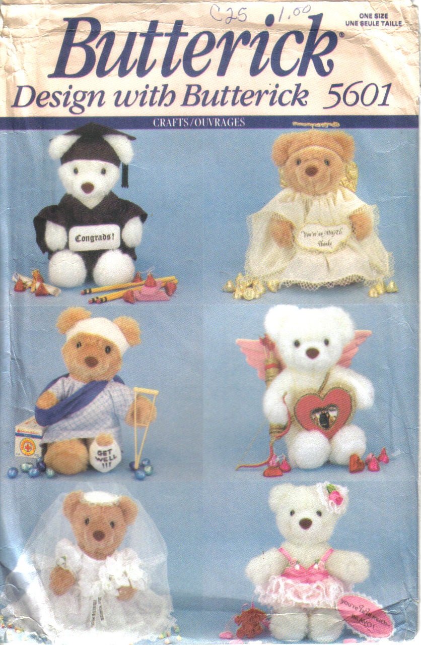 9 inch Greating Bear with six outfits Butterick 5601 Sewing Pattern