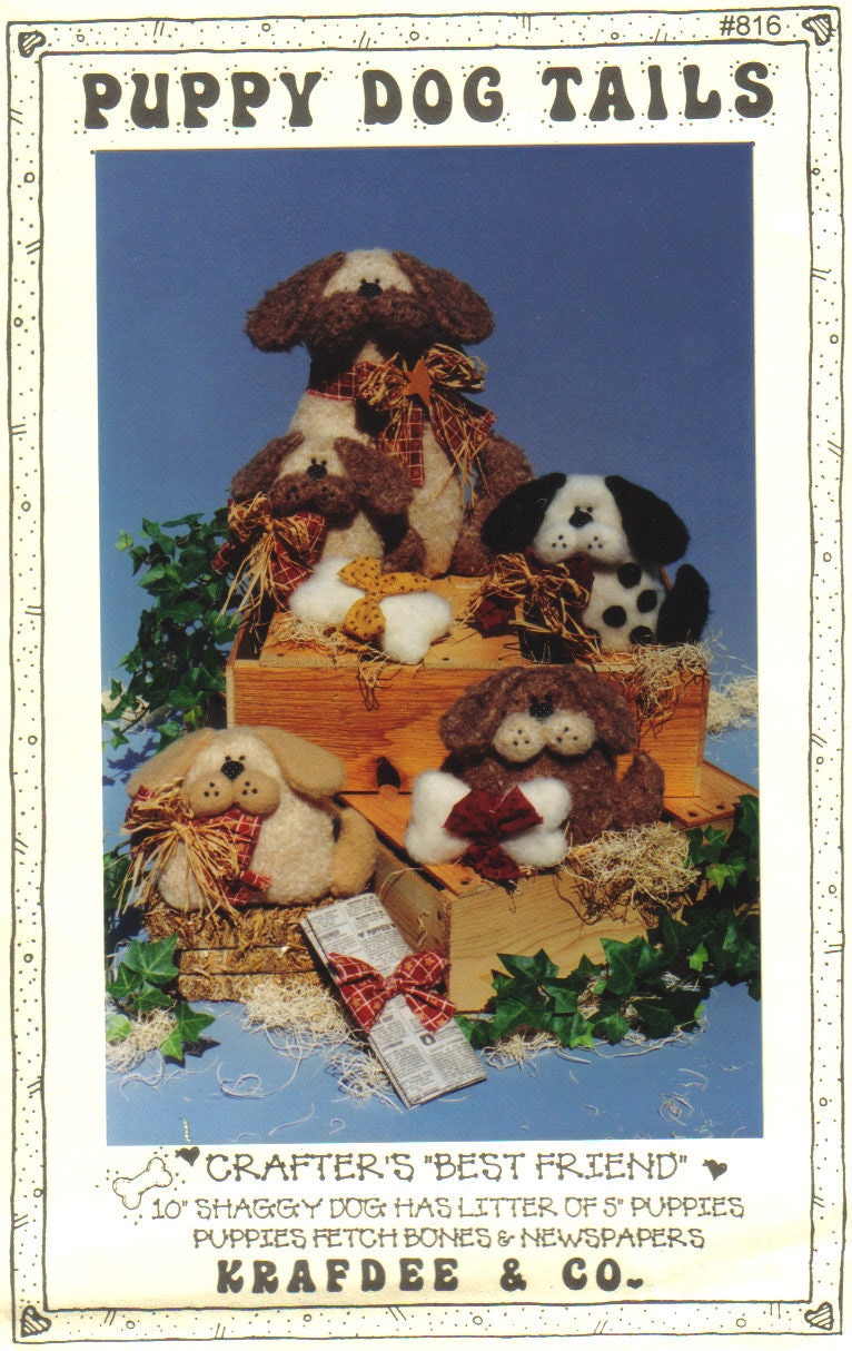 Sewing Pattern for 10" Dog with litter of 5" Puppys Krafdee & Co Pattern