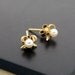 Vintage 9K Gold Pearl Earrings, 9CT Gold Bow Studs