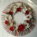 Clothespin Floral Wreath handmade paper flowers Jane Austen text Pink and red roses and more