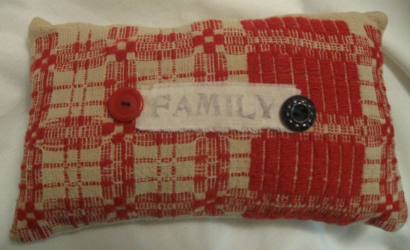 Homespun Family pincushion mini pillow 5