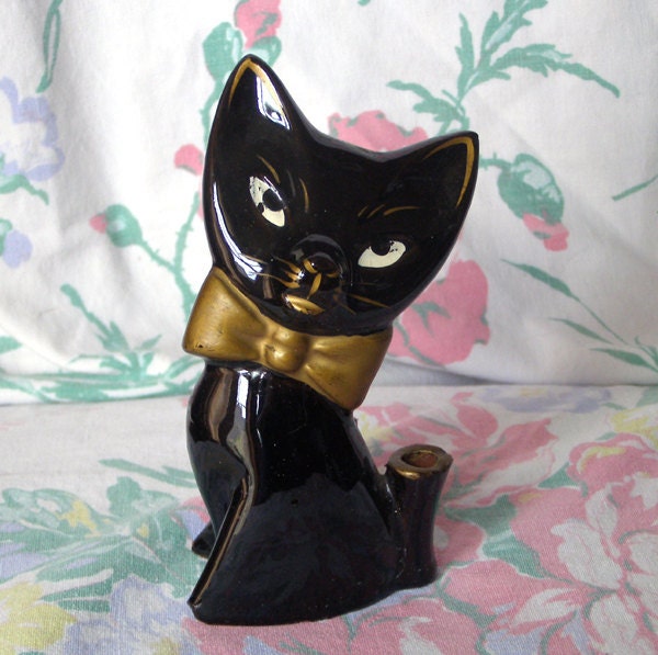 Retro Black Cat Ceramic Pen Holder Desk Accessory