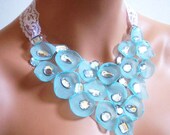 SALE - drew drops . one of a kind fiber and lace statement necklace . couture accessories . fiber art . aqua blue