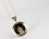 FN46 - Sterling Name Tag Necklace with a Bezel Framed Photo Charm - Lg. - Handmade Photo Jewelry