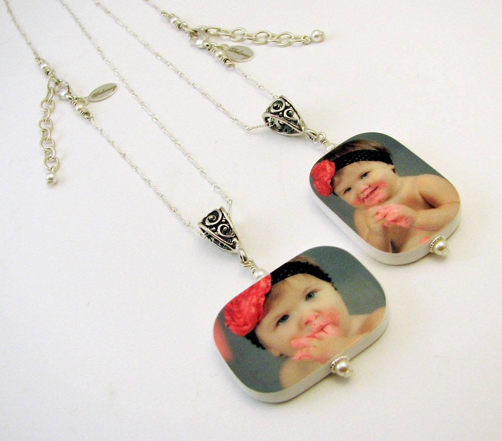 N49 - A Jewelry Set for Mom and Nana - 2 Large Photo Keepsake Pendants