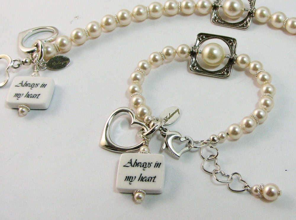 B18 - Flower Girl and Maid of Honor Pearl Bracelets with Sterling Heart and Small Photo Charm