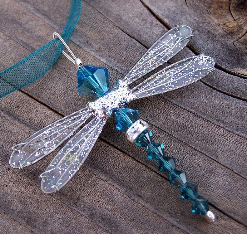 Dragonfly Necklace - Birthstones & 28 More Swarovski Colors - Silver Toned Dazzlefly