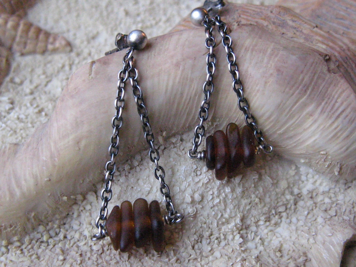 Brown Seaglass Earrings