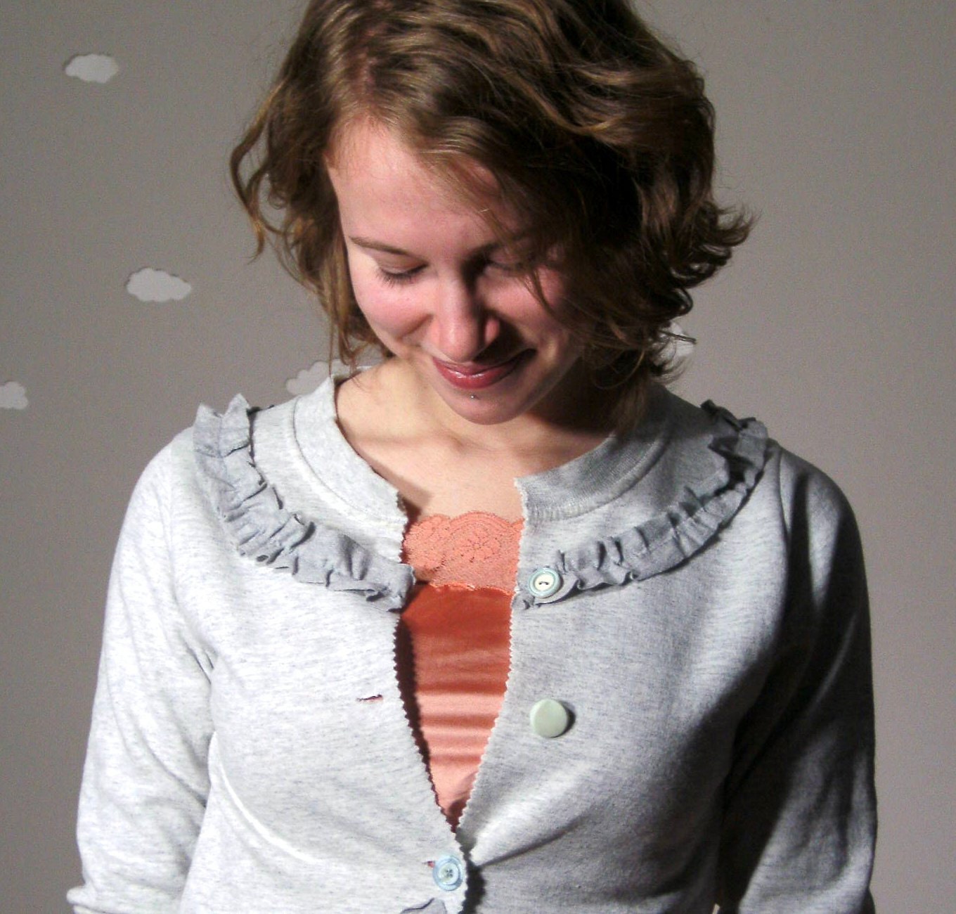 Custom cardigan adorable sweatshirt vintage inspired made to order light grey SUGAR FREE