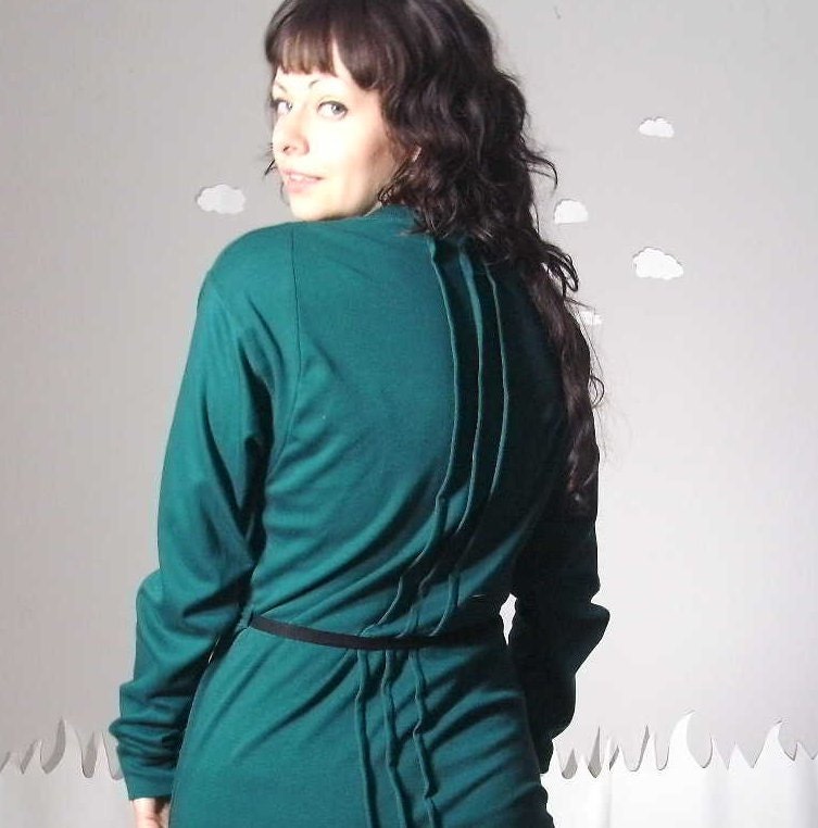Eco-friendly cardigan deep teal autumn sweater cotton medium PRETTY IN PLEATS