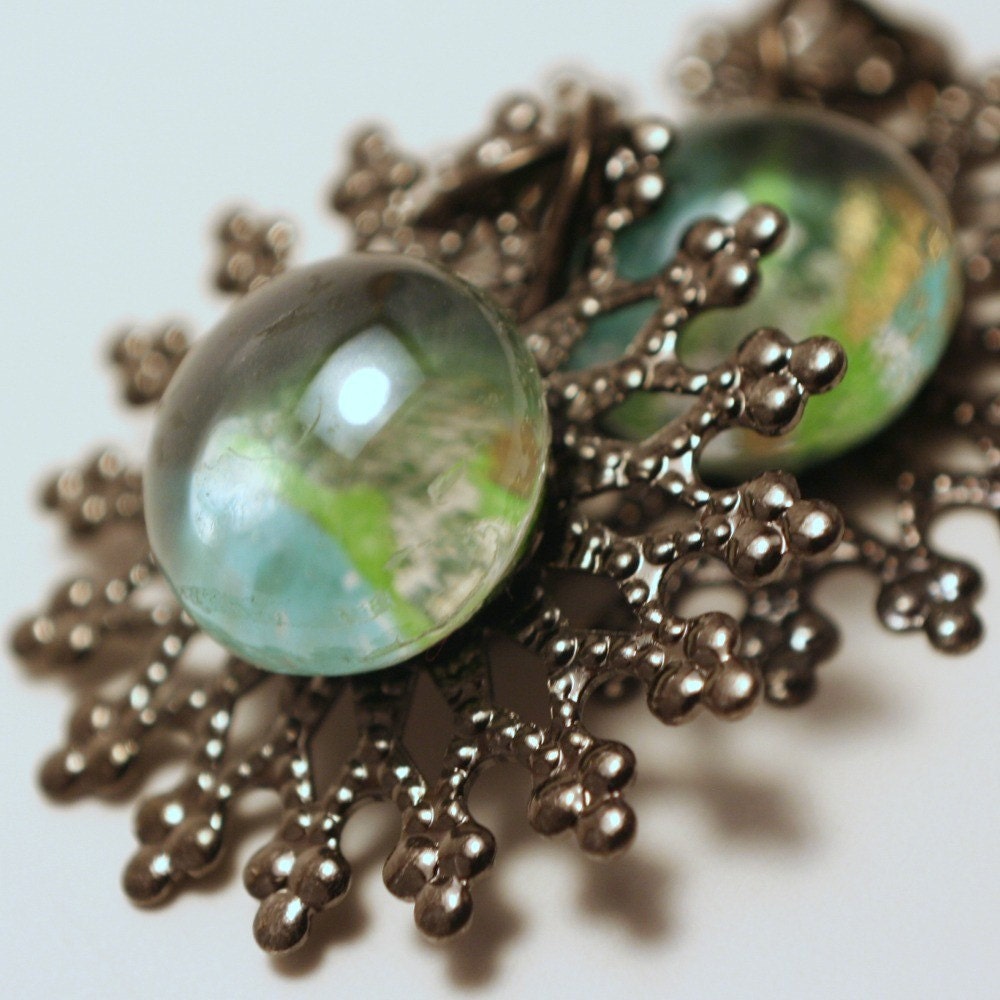 Fun Green and Gunmetal Earrings