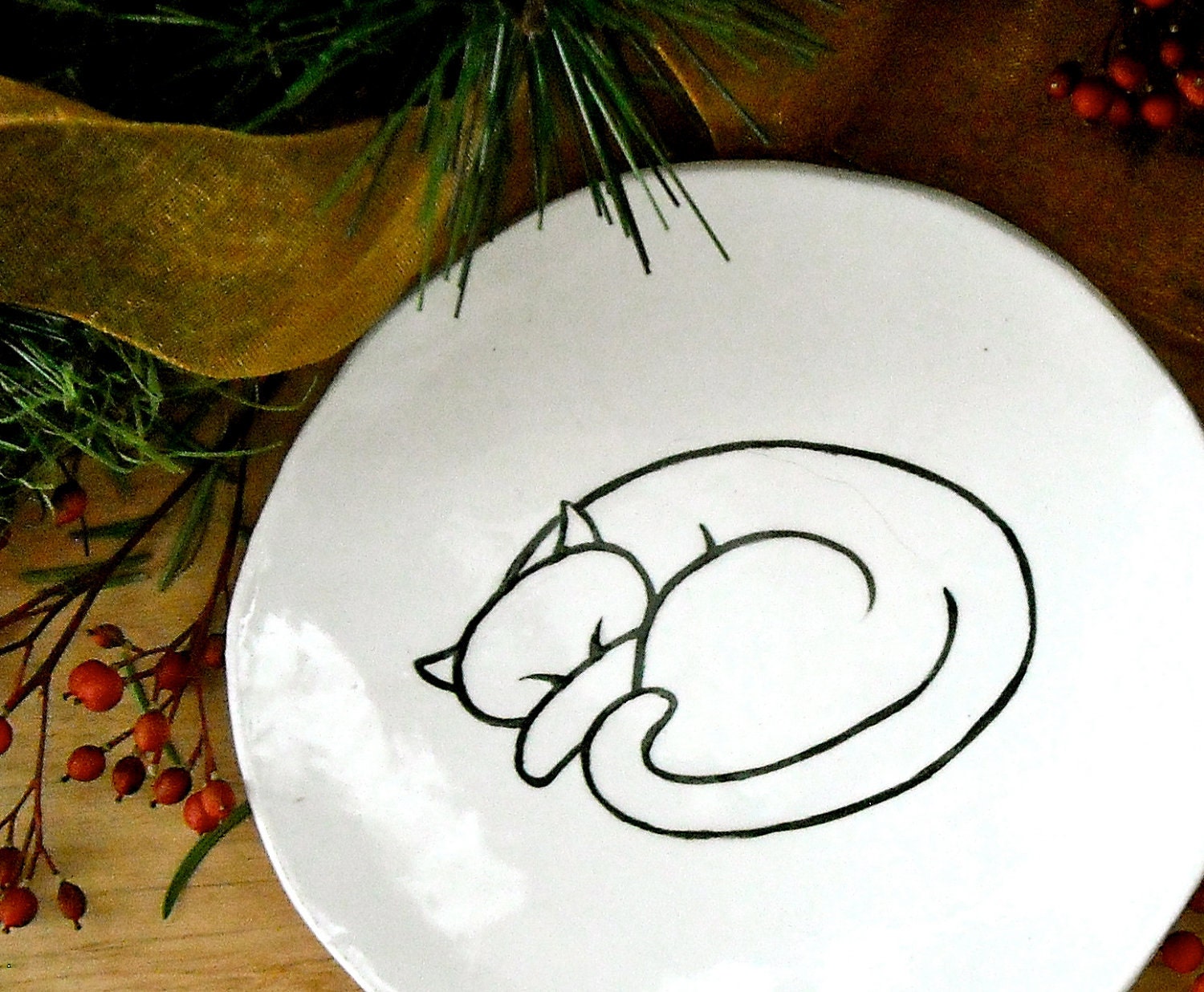 Cat Dish - HandMade Kitty NAP Dish - Original Trinket Tray, Small Treat Plate, Catchall, Spoon Rest, Soap, Candle, Jewelry or Ring Holder