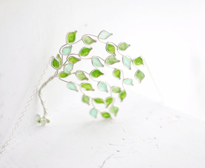 Sterling Silver Lime Tree Necklace, Lime Grove Series, Artisan Nature Botanical, Whimsical Fruit Jewelry...