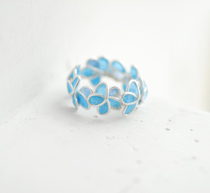 Pale Blue Forget Me Not Flower Ring, Wedding Anniversary Sterling Silver Artisan Eco Friendly Paper Jewelry... - TaylorsEclectic