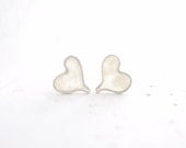 Snow White Heart Post Stud Earrings, Sterling Silver Paper Jewelry, Artisan Wearable Art... - TaylorsEclectic