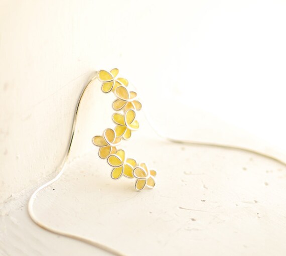 Yellow Forget Me Not Pendant Necklace in Sterling Silver, Paper Sculptural Jewelry....