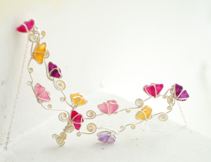 Delicate Butterfly and Flower Necklace, Statement Necklace Sterling Silver Jewelry, Eco Friendly Necklace....