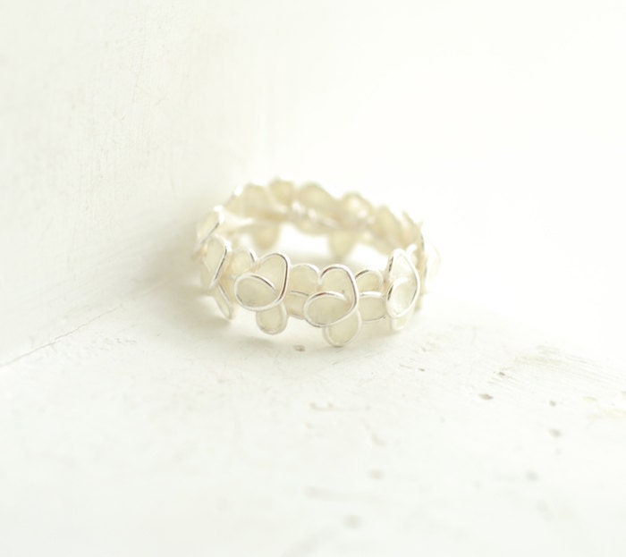 Snow White Forget Me Not Ring in Sterling Silver, Wedding Anniversary Paper Artisan Jewelry....
