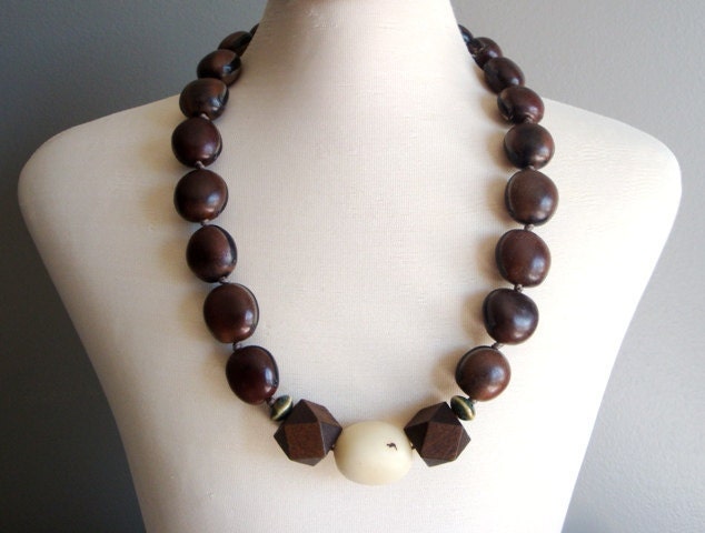 seed bead and tagua nut necklace in WHITE (ooak)