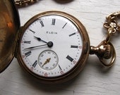 1906 Elgin Gold Filled Art Deco Etched Antique Hunter Case Pocket Watch
